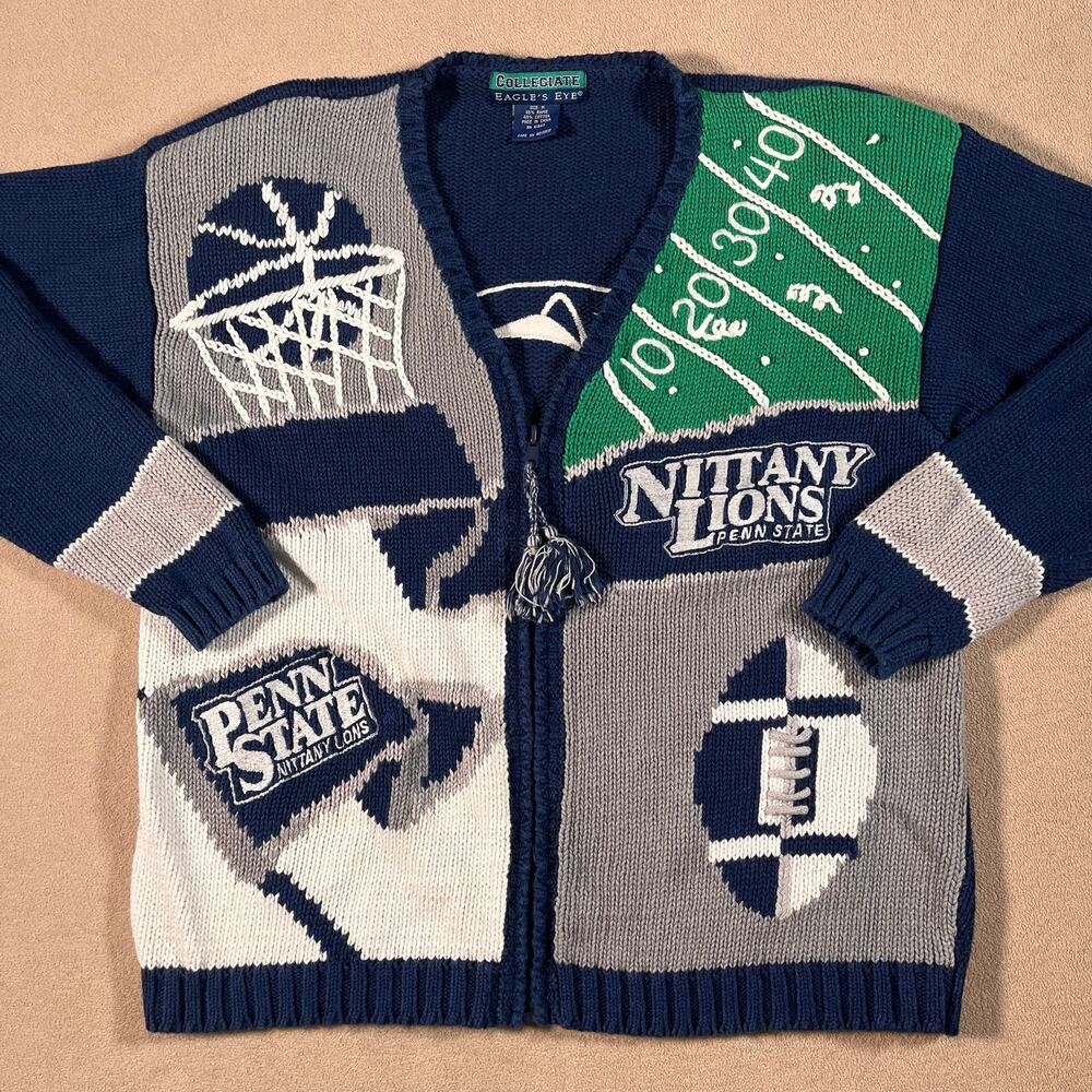 Vintage Penn State Nittany Lions Collegiate Eagles Eye Knit Novelty Sweater Sz M